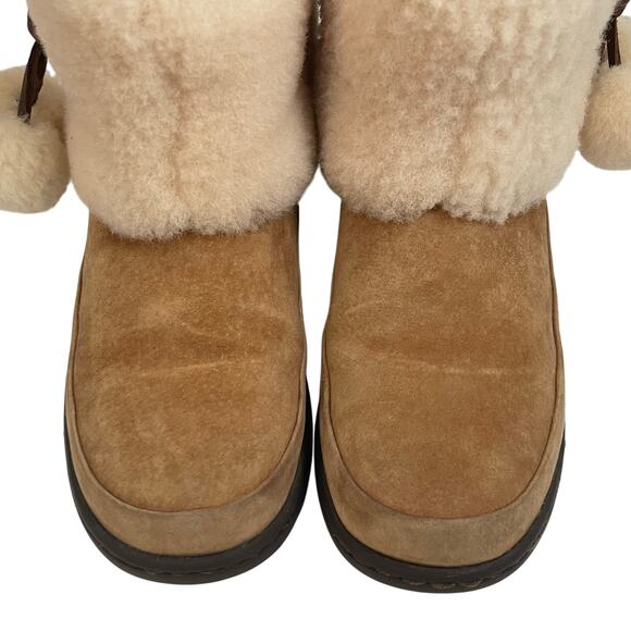 UGG Women's Brie Chestnut Fur Cuff Shearling Pom Pom Winter Boots Size 7 - Picture 5 of 13